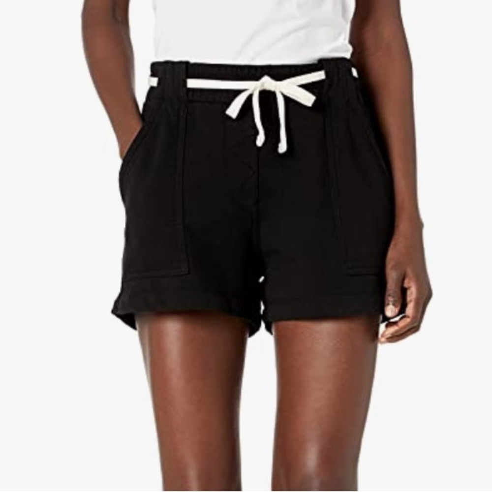 Monrow Tie Waist Shorts Black size small High-waist Terry Cotton shorts Revolve